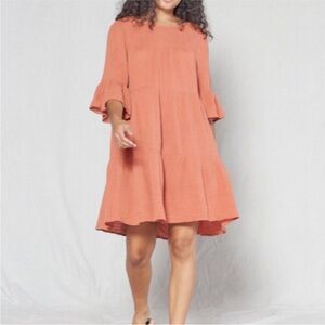 Outerknown Currents Dress Organic Cotton Gauze Red Rock Rust Orange Size Small